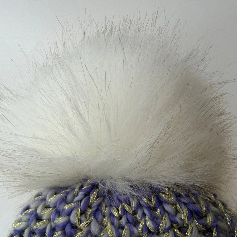 Multicolor Knit Beanie with Pom Pom